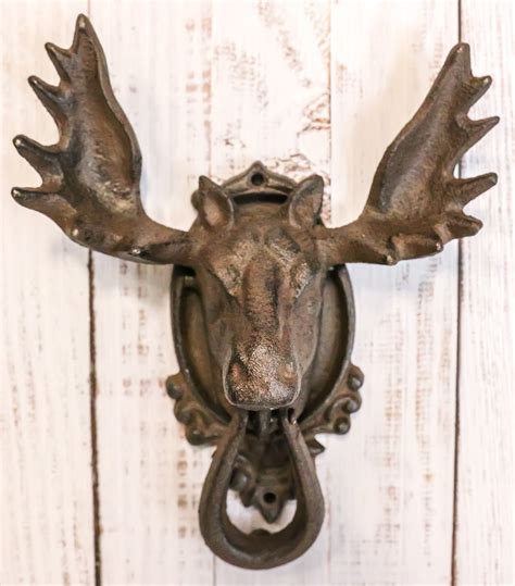 Ebros Rustic Western Forest Horned Bull Moose Head Cast Iron Door