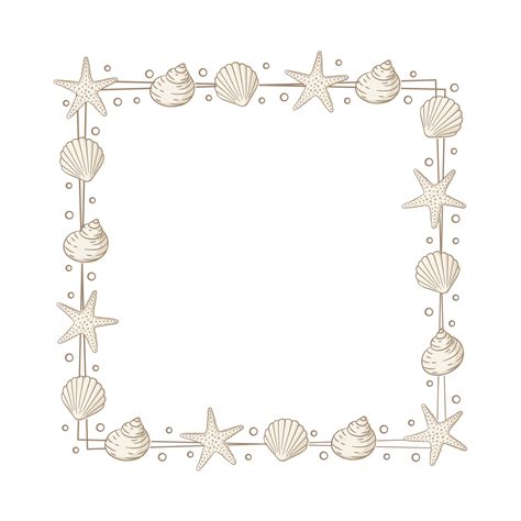 Square Seashells Frame Sea And Ocean Design Vertical Template Vector