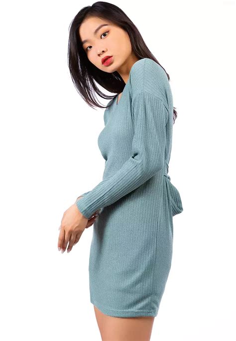 Buy London Rag Sage Green Bodycon Tie Behind Knit Dress Online Zalora