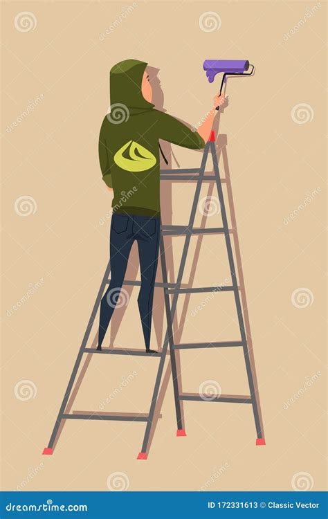 Street Artist On Ladder Flat Vector Illustration Stock Vector