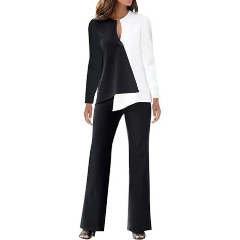 Women 2 Piece Outfits Casual Dressy Pant Suits Long Sleeve Top Loose ...
