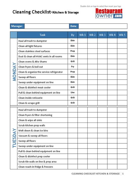 Restaurant Cleaning Checklist | PDF | Barbecue Grill | Refrigerator