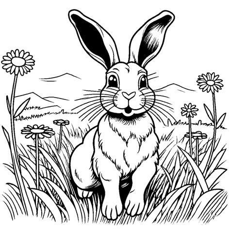 Playful Rabbit In Flower Field Coloring Page Lulu Pages