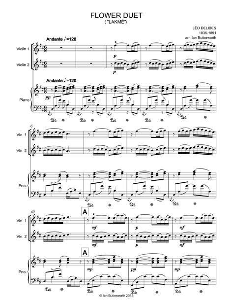 Delibes Flower Duet Lakmé For 2 Violins And Piano Arr Ian Butterworth Sheet Music Delibes