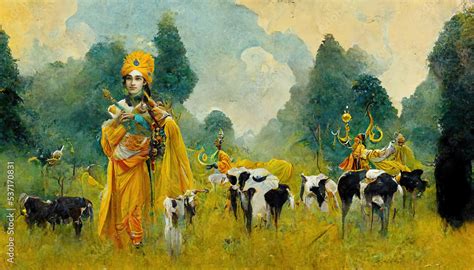 AI Generated Image Of Hindu God Lord Krishna As A Cowherd In Vrindavan