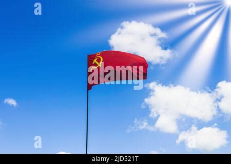 Flag Of Soviet Union Waving In The Wind Isolated White Background