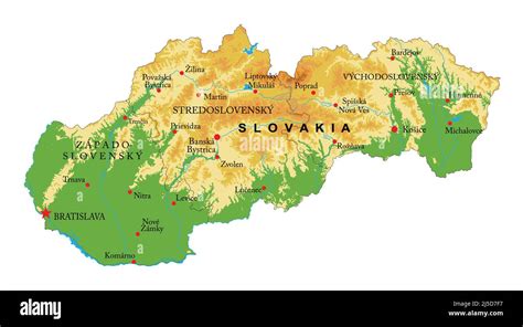 Mapa físico muy detallado de Eslovaquia en formato vectorial con