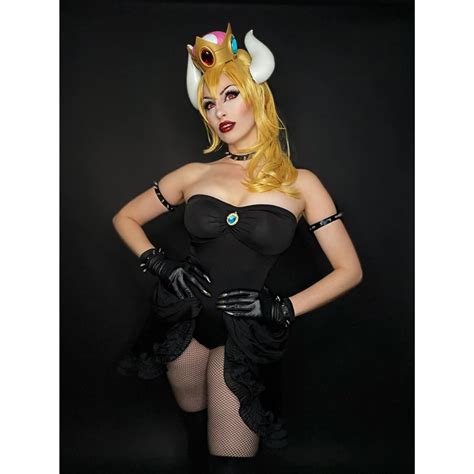 DAZCOS Women S Bowsette Cosplay Costume Black Dress With Accessories