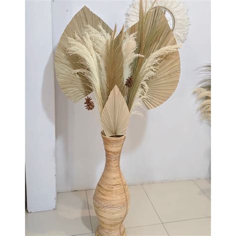 Jual PAKET HEMAT DAN VAS ROTAN 70CM SUPER JUMBO PAMPAS DAUN PALEM