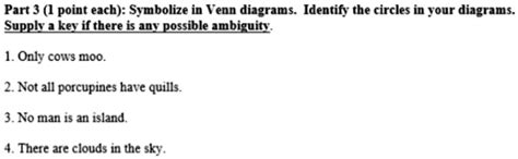 Solved Part 3 1 Point Each Symbolize In Venn Diagrams Identify The Circles In Your Diagrams