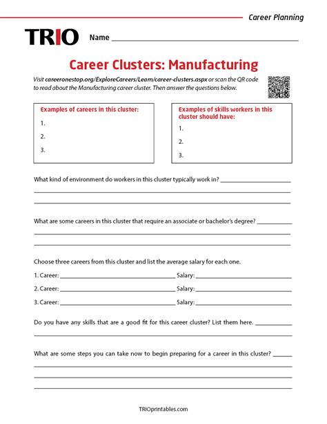 Career Clusters Manufacturing Activity Sheet Trio Printables