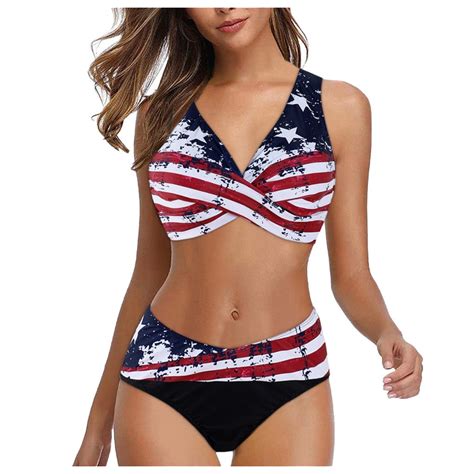 YanHoo Swimsuits For Women 2024 Criss Cross Bikini Sets 4th Of July