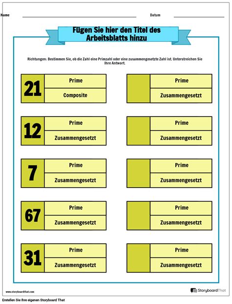 Arbeitsblatt Zur Bestimmung Von Primzahlen Und Zusammengesetzten Zahlen