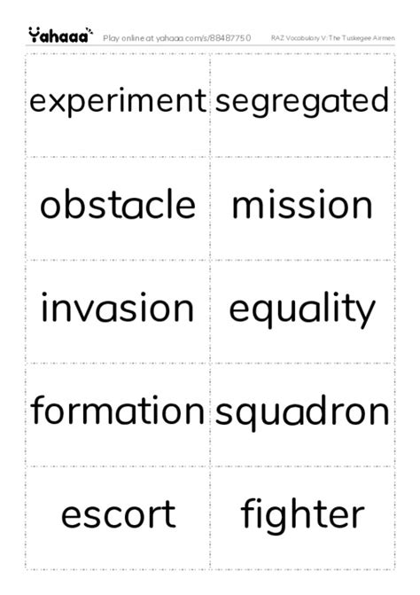 Free Worksheet On Raz Vocabulary V The Tuskegee Airmen Yahaaa