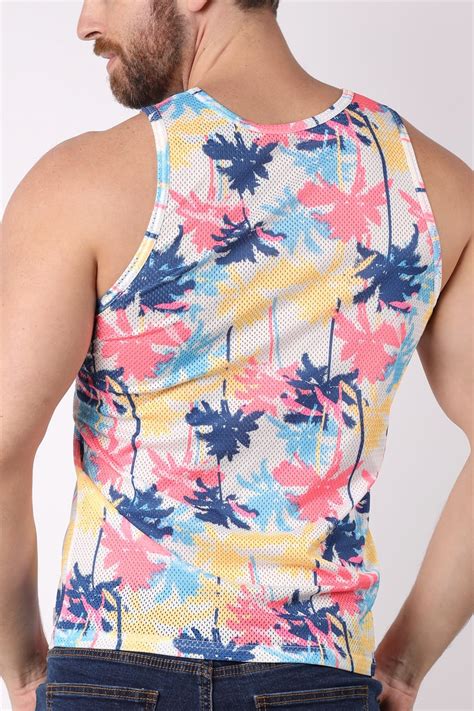 Timoteo White Pool Party Mesh Printed Tank Top Cheapundies