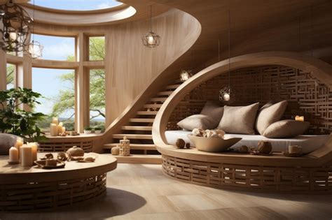 Premium AI Image | Visualize a round sauna with walls made of natural ...