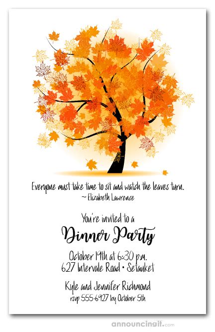 Autumn Maple Tree Invitations, Fall Party Invitations