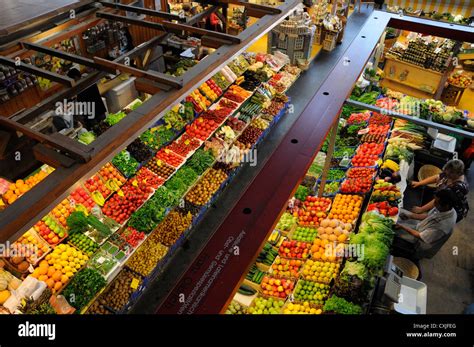 Fruit And Vegetable Stalls At The Kleinmarkthalle Frankfurt Germany