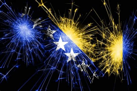 Bosnia And Herzegovina Fireworks Sparkling Flag New Year Christmas