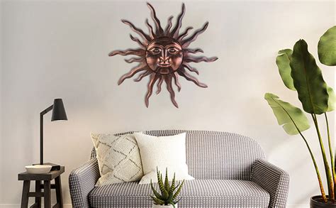 Vzvxcc Large Metal Sun Wall Art Decor 30 Inches Sun Wall Hanging Decoration For