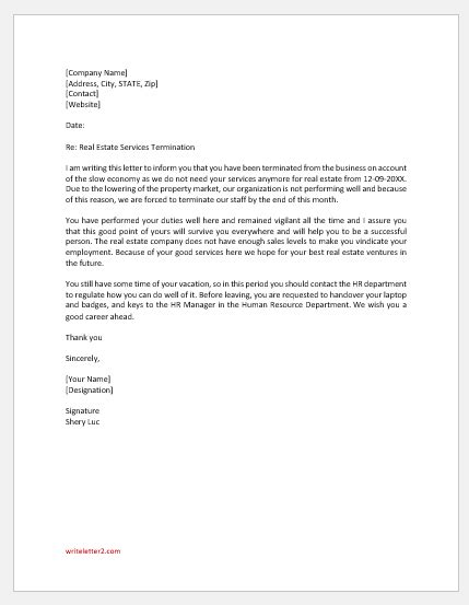 Real Estate Services Termination Letter