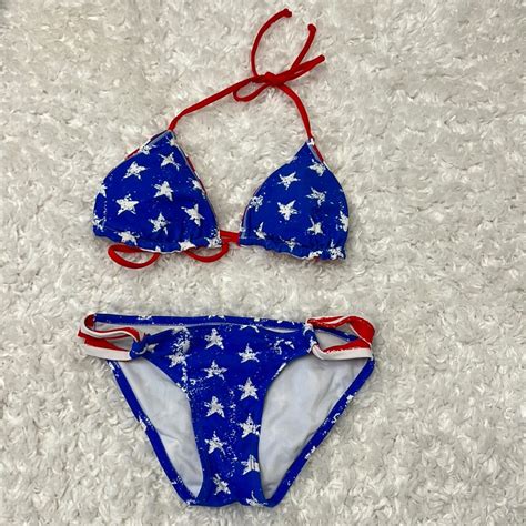 Xhilaration Red White Blue Bikini Euc Th Of July Rev Gem