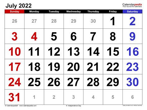 July Calendar 2022 