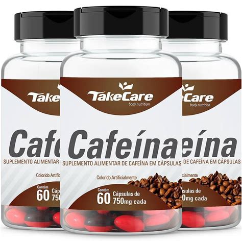 Cafeína 60 Cápsulas 500Mg Takecare Kit 3 Potes Submarino