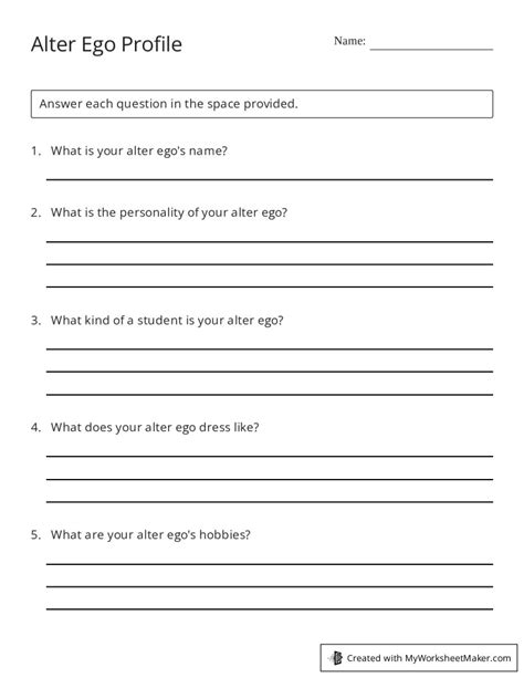 Alter Ego Profile My Worksheet Maker Create Your Own Worksheets