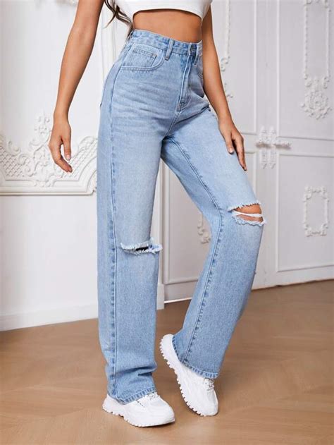 SHEIN Tall Ripped Straight Leg Jeans SHEIN South Africa