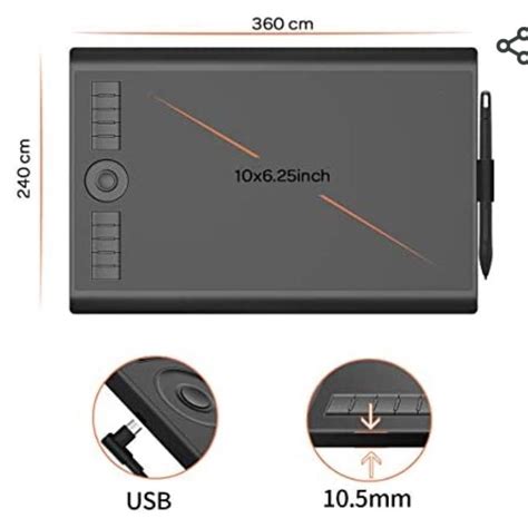 Gaomon M10k2018 10 X 625 Inches Graphic Drawing Tablet 8192 Levels Of