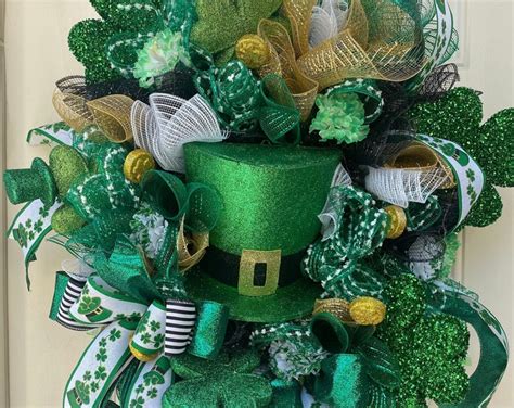 St Patrick S Day Wreath Shamrock Deco Mesh Wreath Leprechaun Top Hat