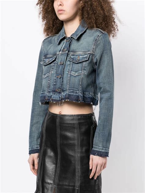 GANNI Cropped Denim Jacket Blue FARFETCH UK