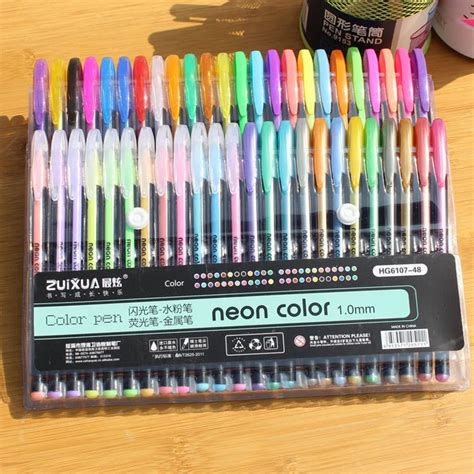 Buy 24 36 48 Color Gel Pen Set Refills Metallic Pastel Neon Glitter Sketch