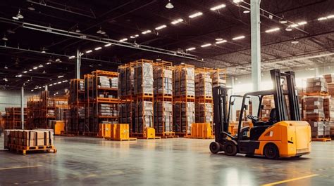 Premium Ai Image Large Modern Warehouse With Forklifts Generative Ai