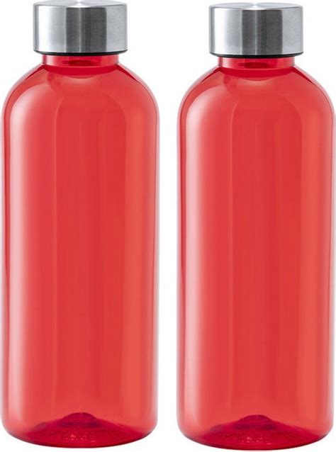 Kunststof Waterfles Drinkfles Sportfles 2x Rood Transparant Met