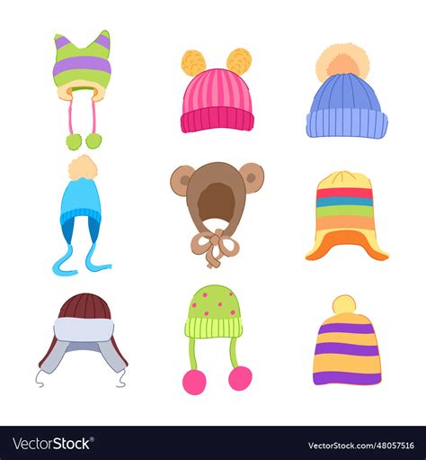 Winter hat kid set cartoon Royalty Free Vector Image