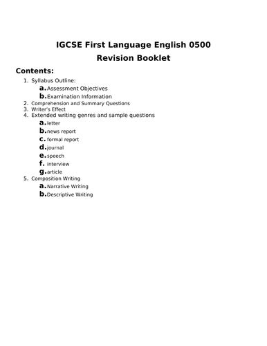 Cie Igcse 0500 Language Revision Booklet Teaching Resources