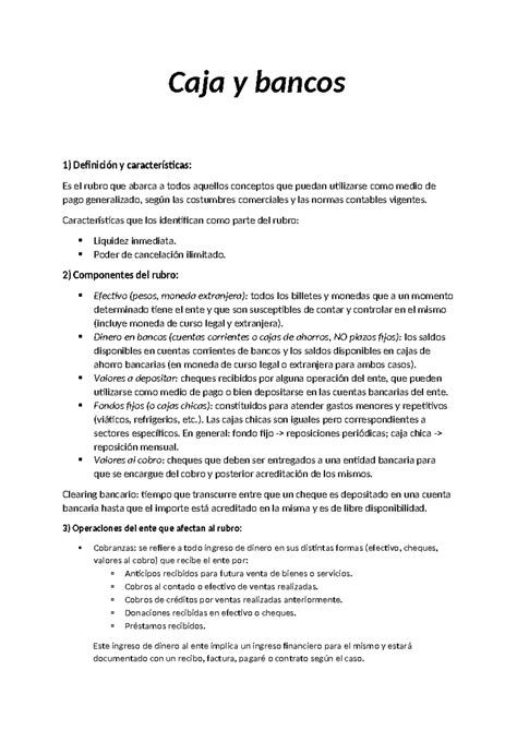 Caja Y Bancos Teoria Caja Y Bancos Definici N Y Caracter Sticas