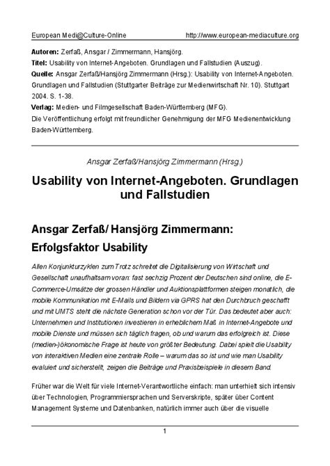 Pdf Usability Von Internet Angeboten Grundlagen Und Fallstudien