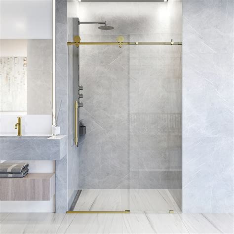 Vigo Elan Hart 60 In W X 76 In H Sliding Frameless Shower Door In Matte Brushed Gold The