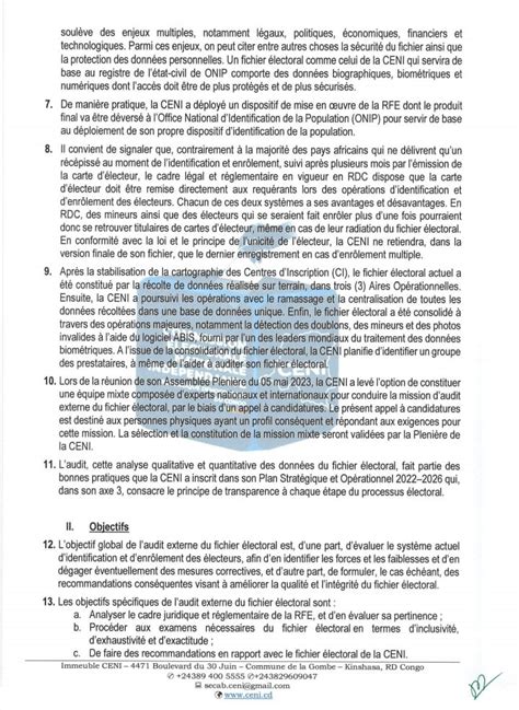 Ceni RDC on Twitter AUDIT EXTERNE DU FICHIER ÉLECTORAL La CENI