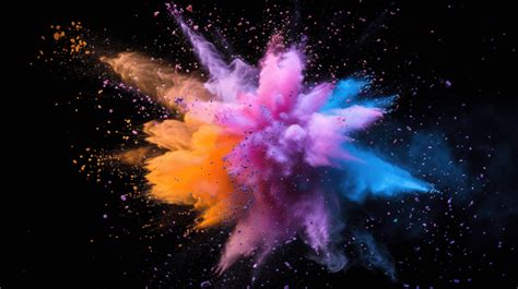 Colorful Powder Explosion Isolated On Black Background Colorful