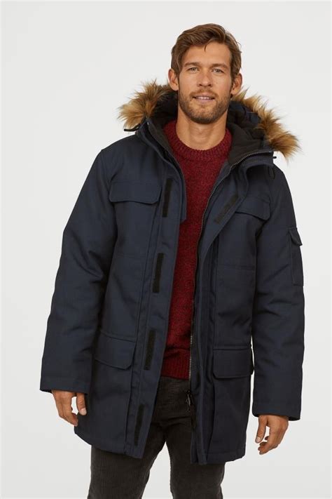 Warm Lined Parka Dark Blue Men Handm Us Blue Parka Parka Blue Man