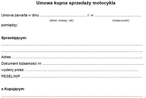 Umowa kupna sprzedaży motocykla skutera