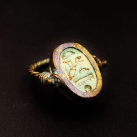 Unique Antique Copper Ring With Scarab Beetle Amulet Of Ancient