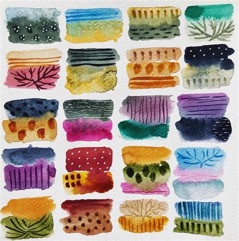 An Image Of Watercolors On Paper With Different Shapes And Colors In Them