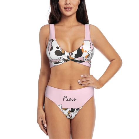 Balery Cute Cats Women S Bikini Set Sexy Two Piece Swimsuit With Adjustable Straps And High