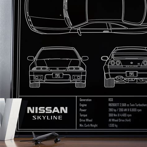 Nissan Skyline R Gtr Blueprint Poster Etsy