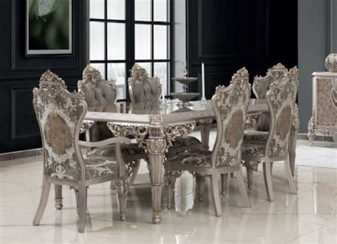 Casa Padrino Conjunto De Comedor Barroco De Lujo Gris Plata 1 Mesa